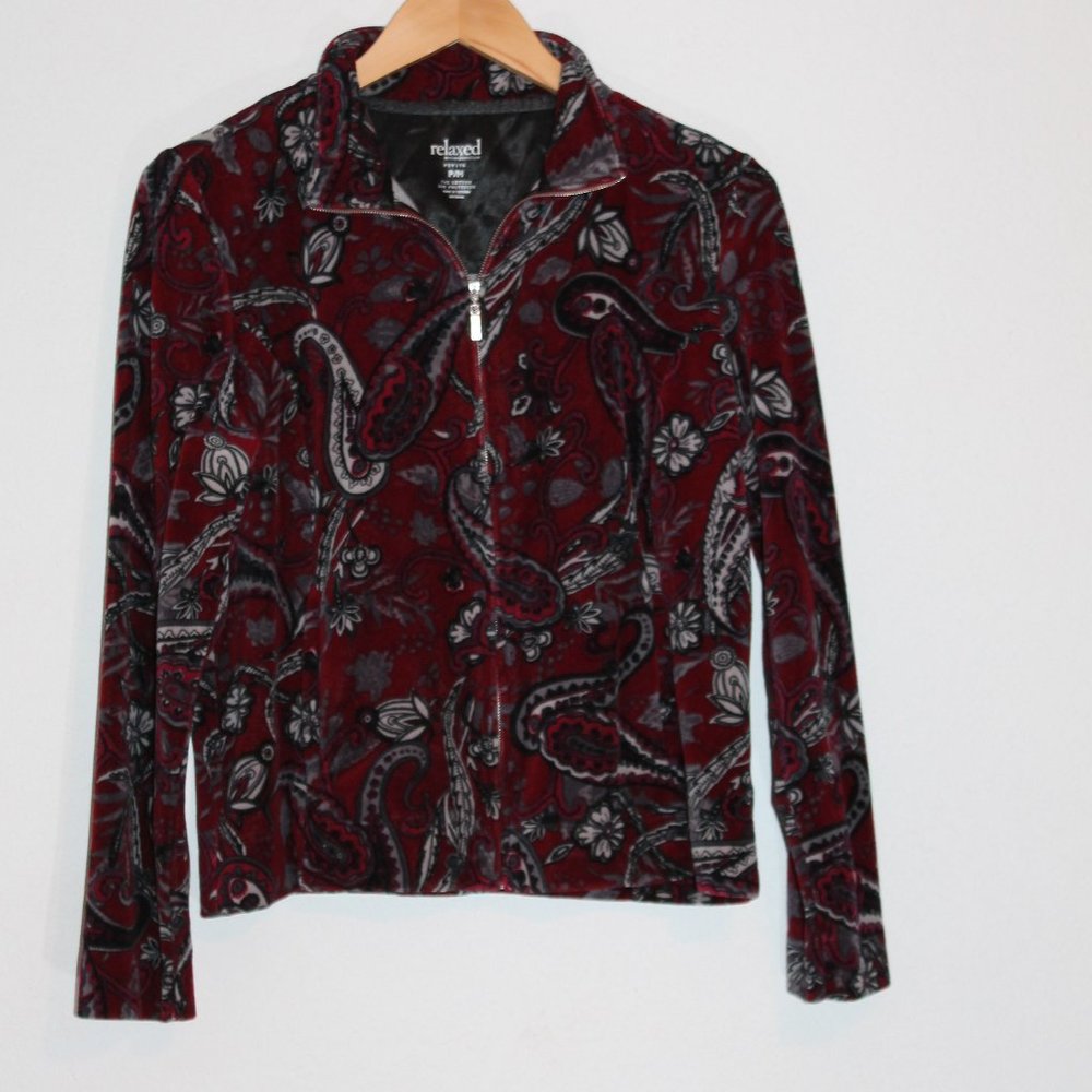 Relaxed by Charter Club Red/Gray Velour Jacket